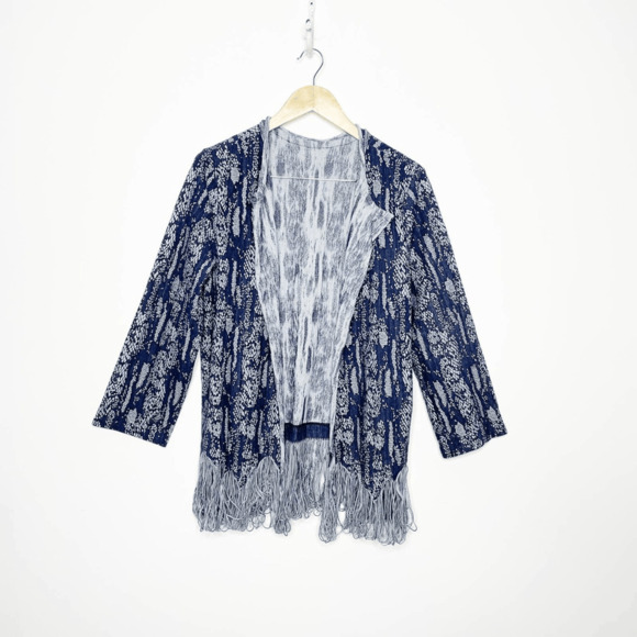 Yon Design Ft. Lauderdale Denim Fringe Open Front Cardigan blue women's one size - Picture 2 of 6